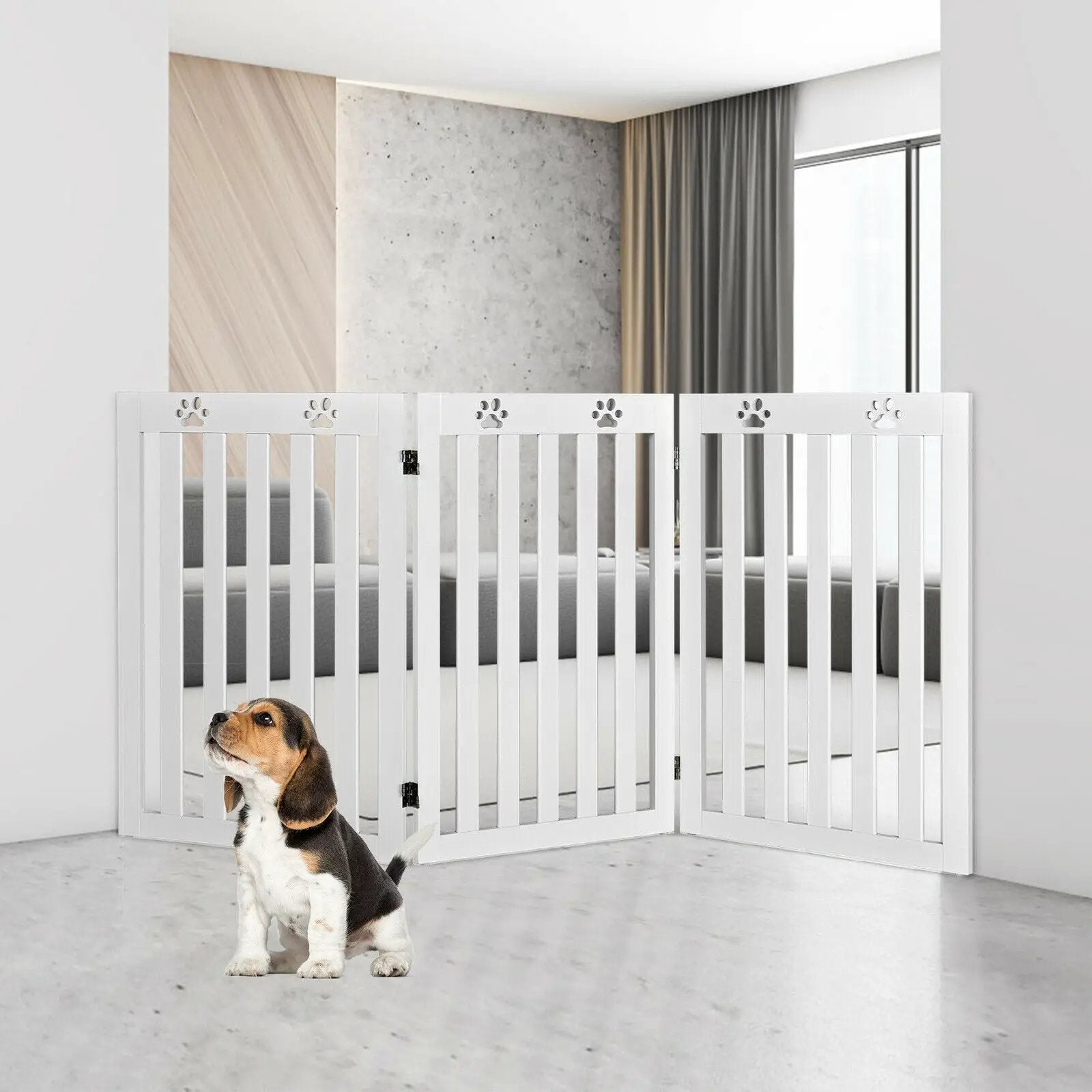 36 Inch Folding Wooden Freestanding Pet Gate Dog Gate with 360° Flexible Hinge by DirectDeals