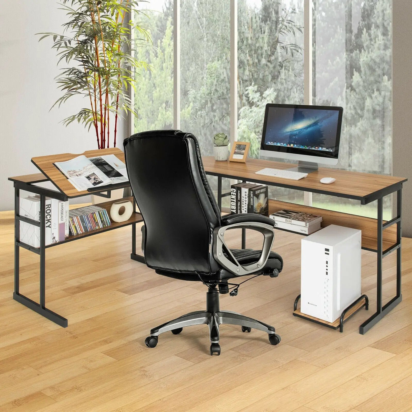 L-Shaped Computer Desk with Tiltable Tabletop by DirectDeals