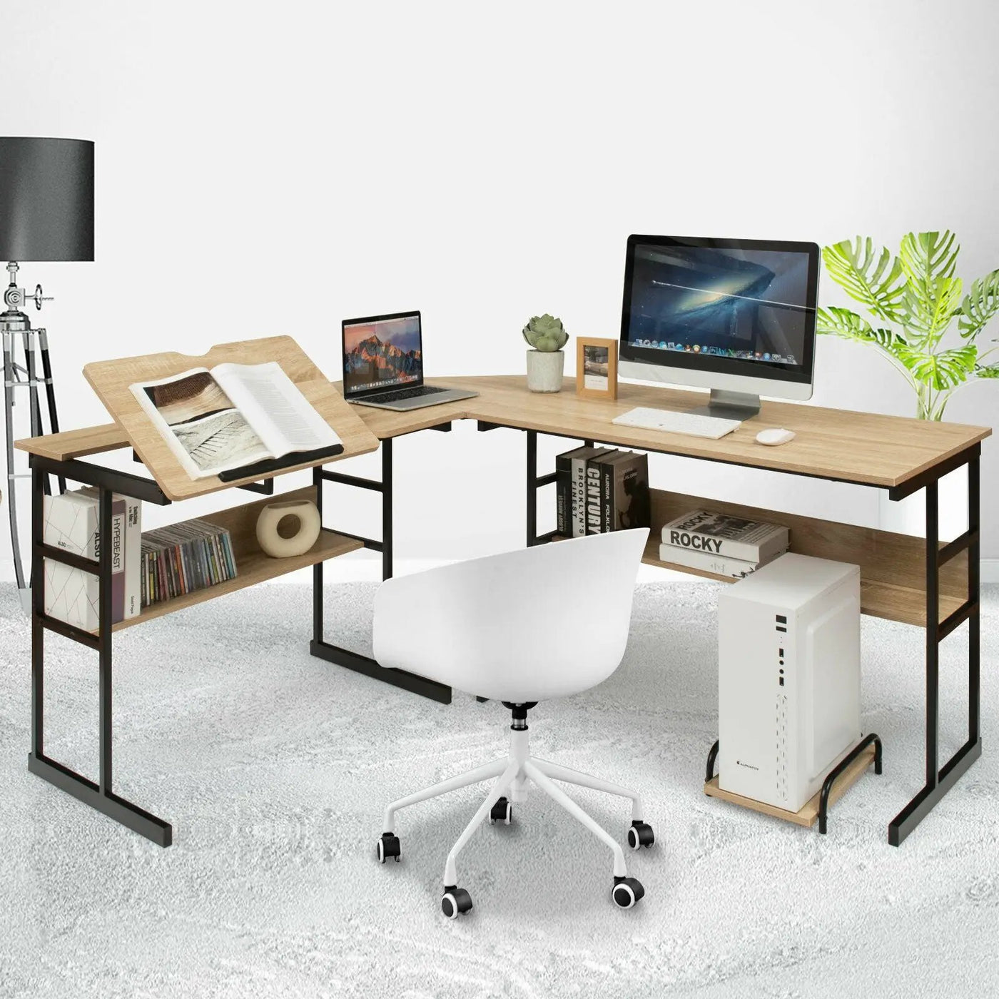 L-Shaped Computer Desk with Tiltable Tabletop by DirectDeals