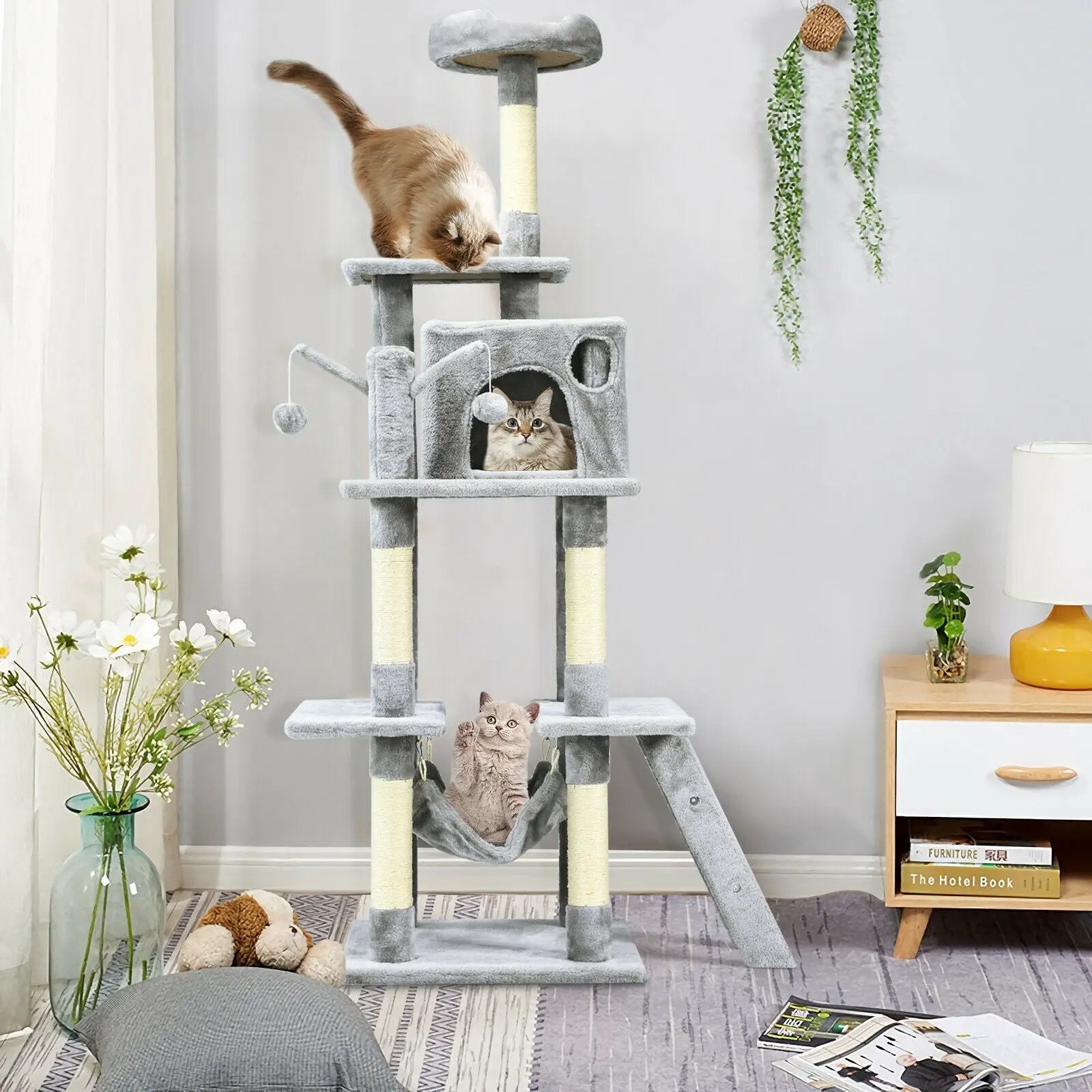 66 Inch Cat Tree Condo Kitten Multi-Level Activity Center-Gray by DirectDeals