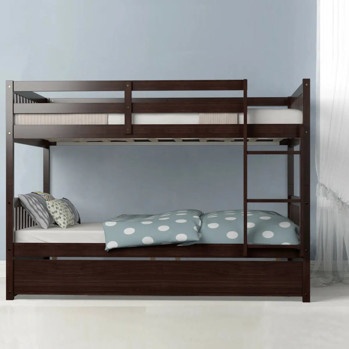 Full over Full Bunk Bed Platform Wood Bed with Ladder by DirectDeals