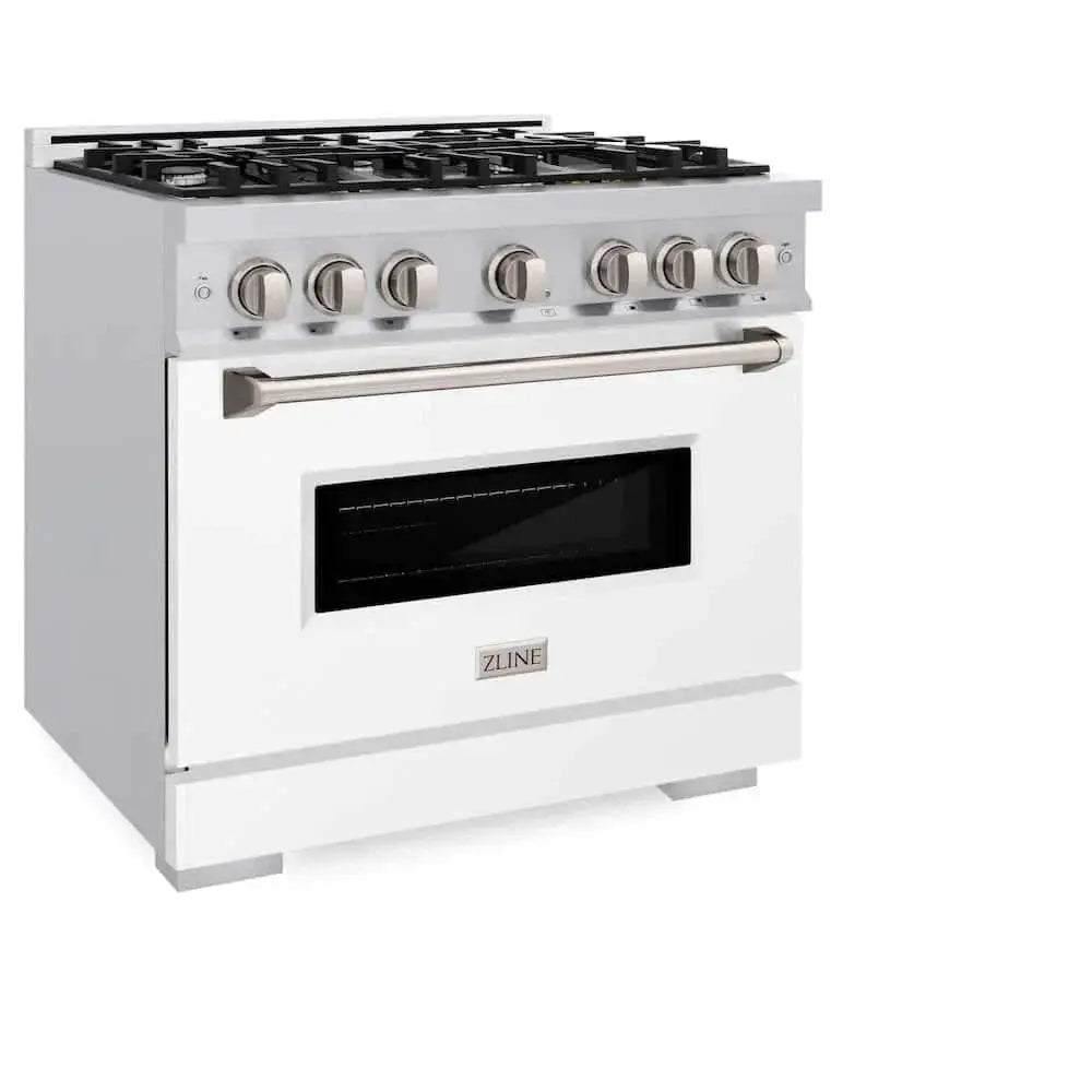 ZLINE 36" Dual Fuel Range, Gas Cooktop, Electric Convection Oven Stainless Steel, White Matte Door CDR-WM-36 by Farmhouse Kitchen and Bath