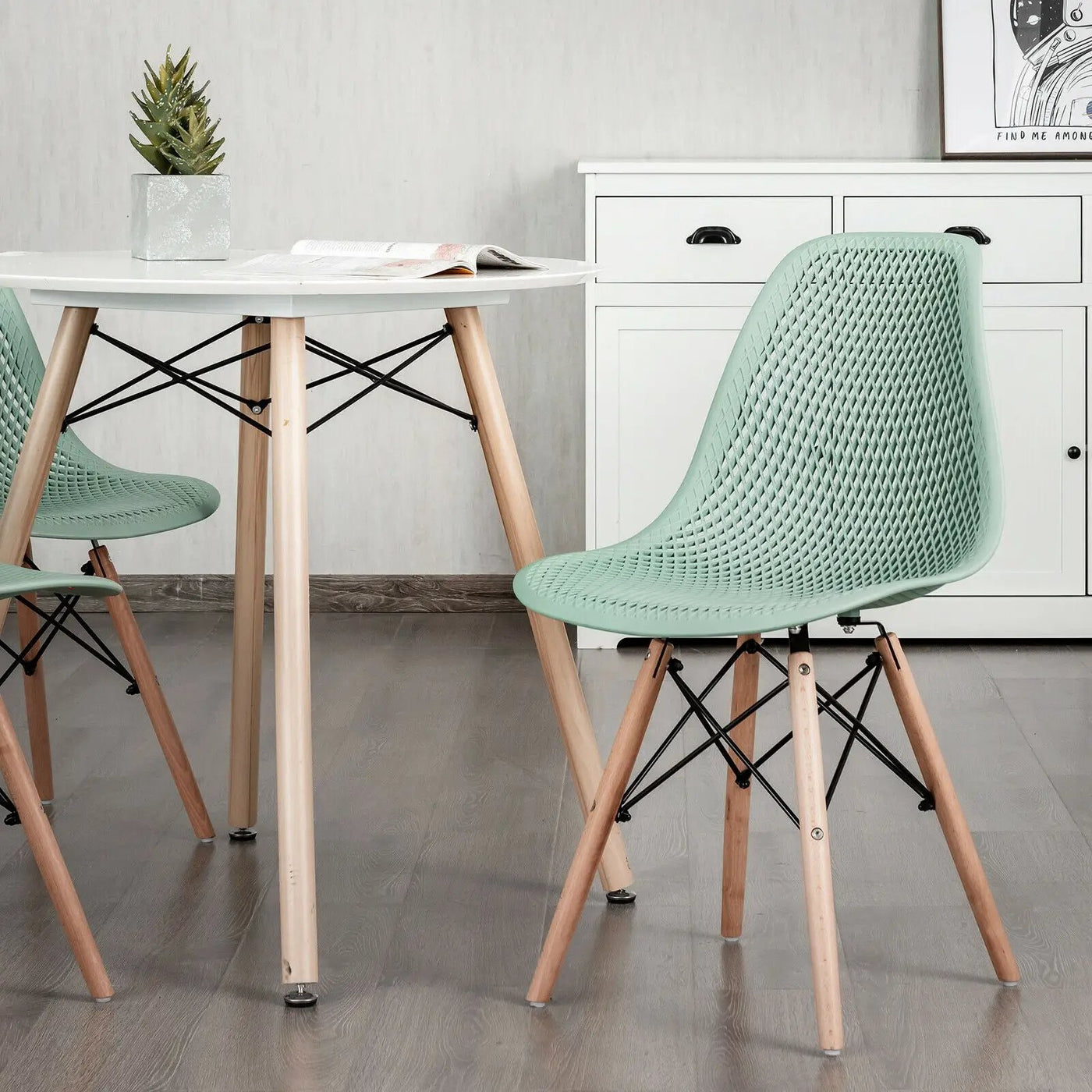 2 Pcs Modern Plastic Hollow Chair Set with Wood Leg by DirectDeals