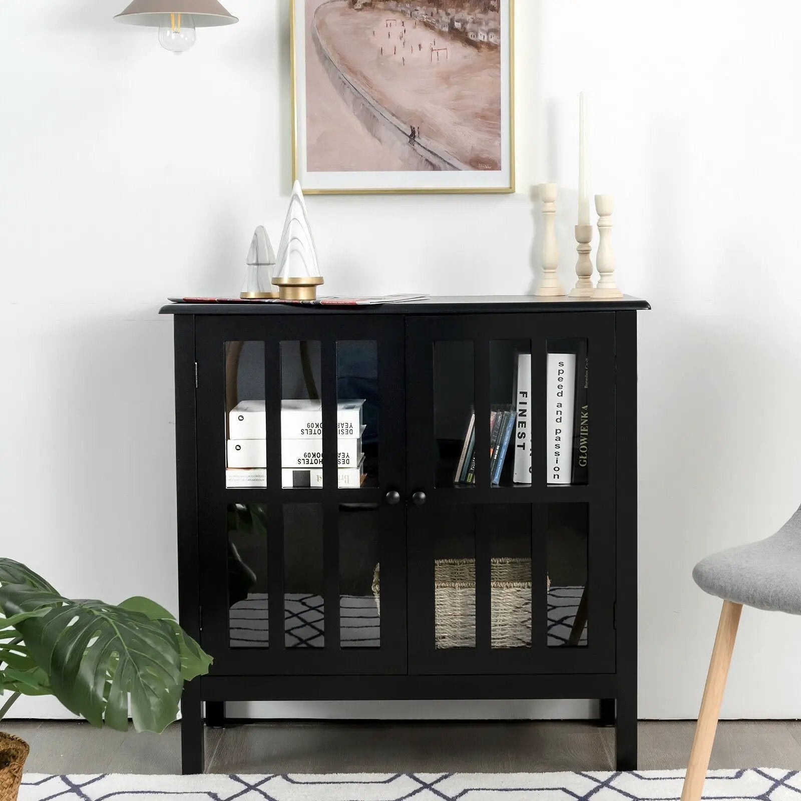 Glass Door Sideboard Console Storage Buffet Cabinet by DirectDeals