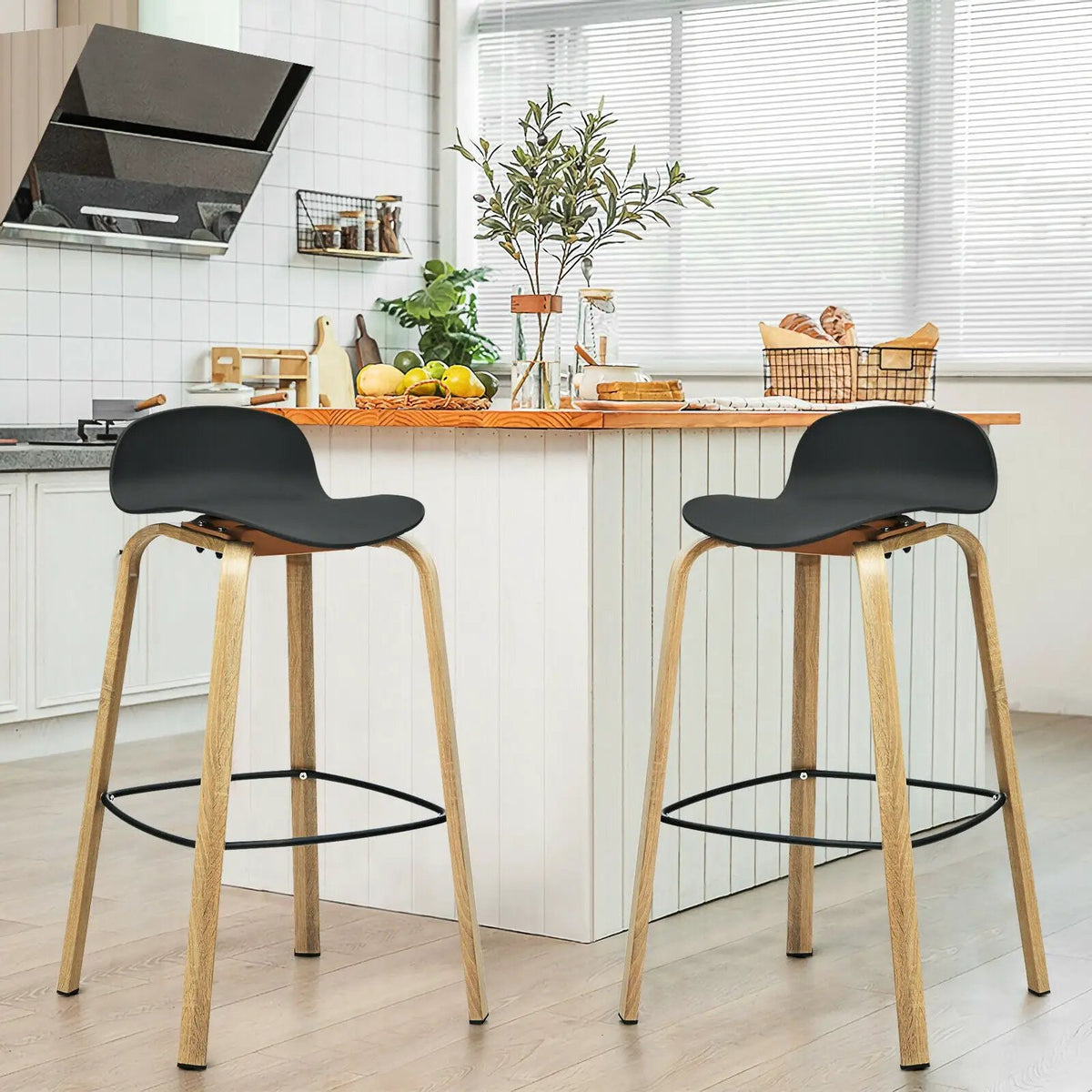 Set of 2 Modern Barstools Pub Chairs with Low Back and Metal Legs by DirectDeals