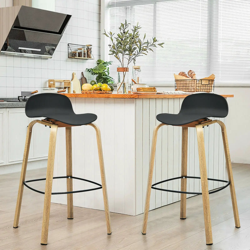Set of 2 Modern Barstools Pub Chairs with Low Back and Metal Legs by DirectDeals