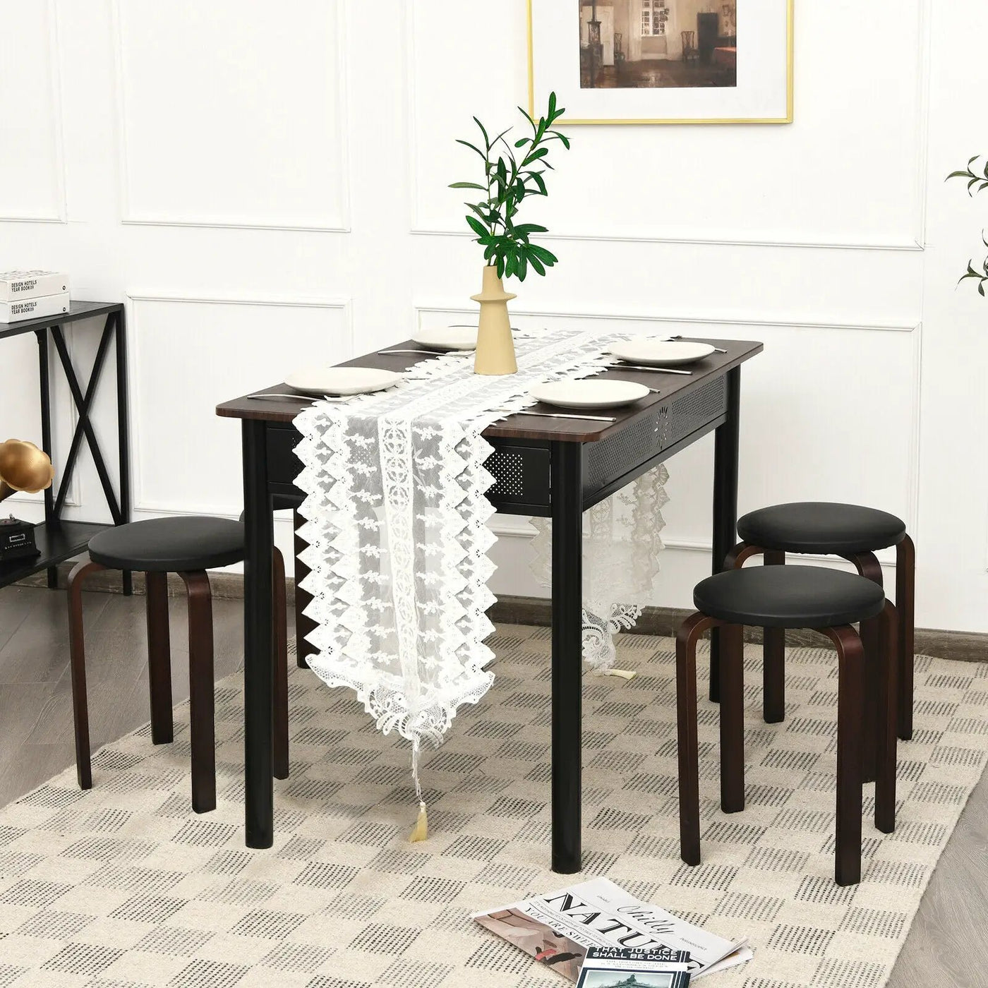 Set of 4 Bentwood Round Stool Stackable Dining Chairs with Padded Seat by DirectDeals
