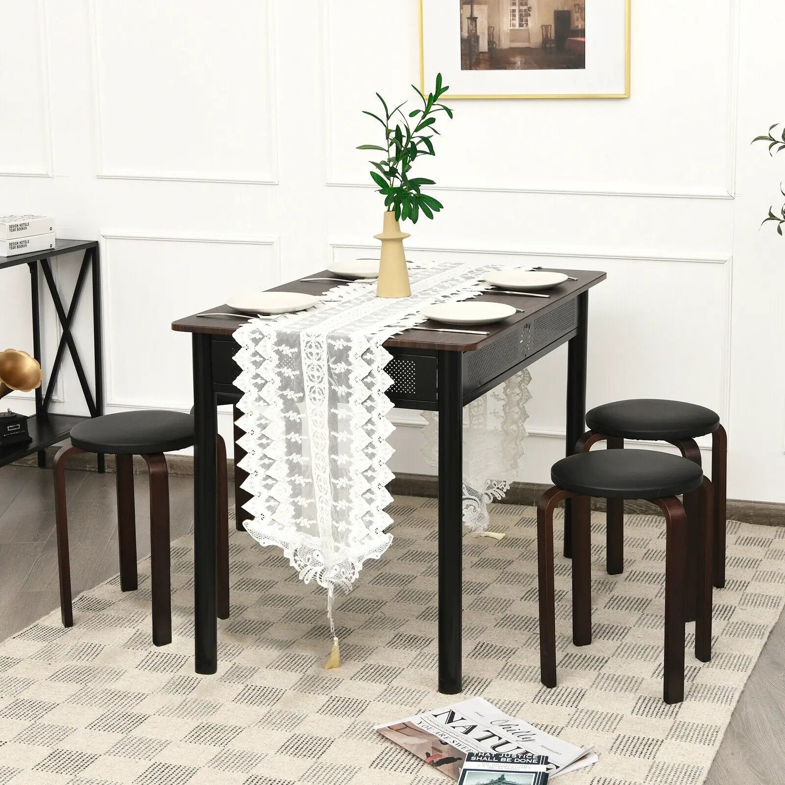 Set of 4 Bentwood Round Stool Stackable Dining Chairs with Padded Seat by DirectDeals