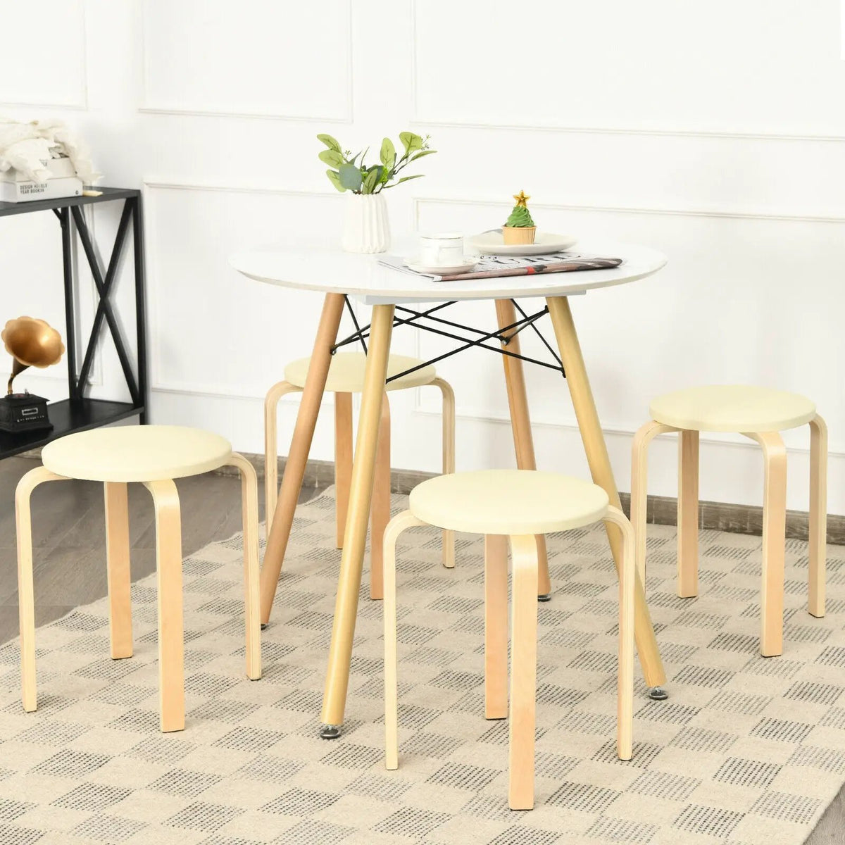 Set of 4 Bentwood Round Stool Stackable Dining Chairs with Padded Seat by DirectDeals