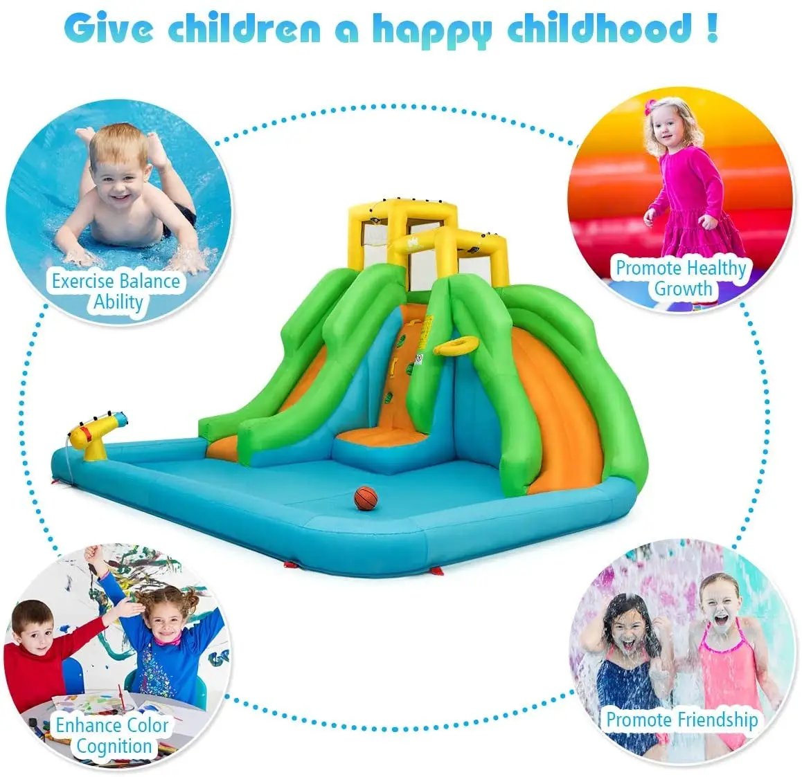 Inflatable Water Park Bounce House with Climbing Wall without Blower by DirectDeals