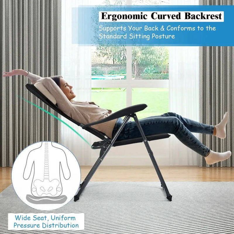 Set of 4 Patio Folding Chairs with Adjustable Backrest-Black by DirectDeals