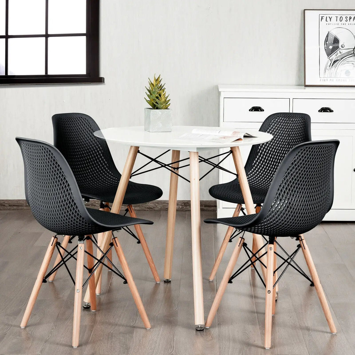 4 Pieces Modern Plastic Hollow Chair Set with Wood Leg by DirectDeals
