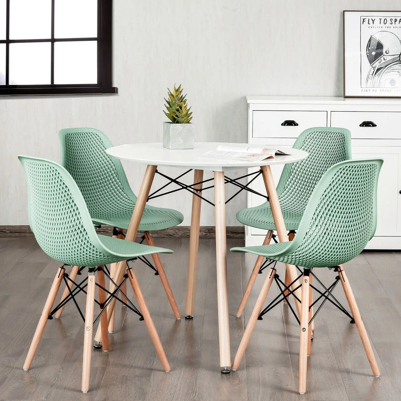 4 Pieces Modern Plastic Hollow Chair Set with Wood Leg by DirectDeals