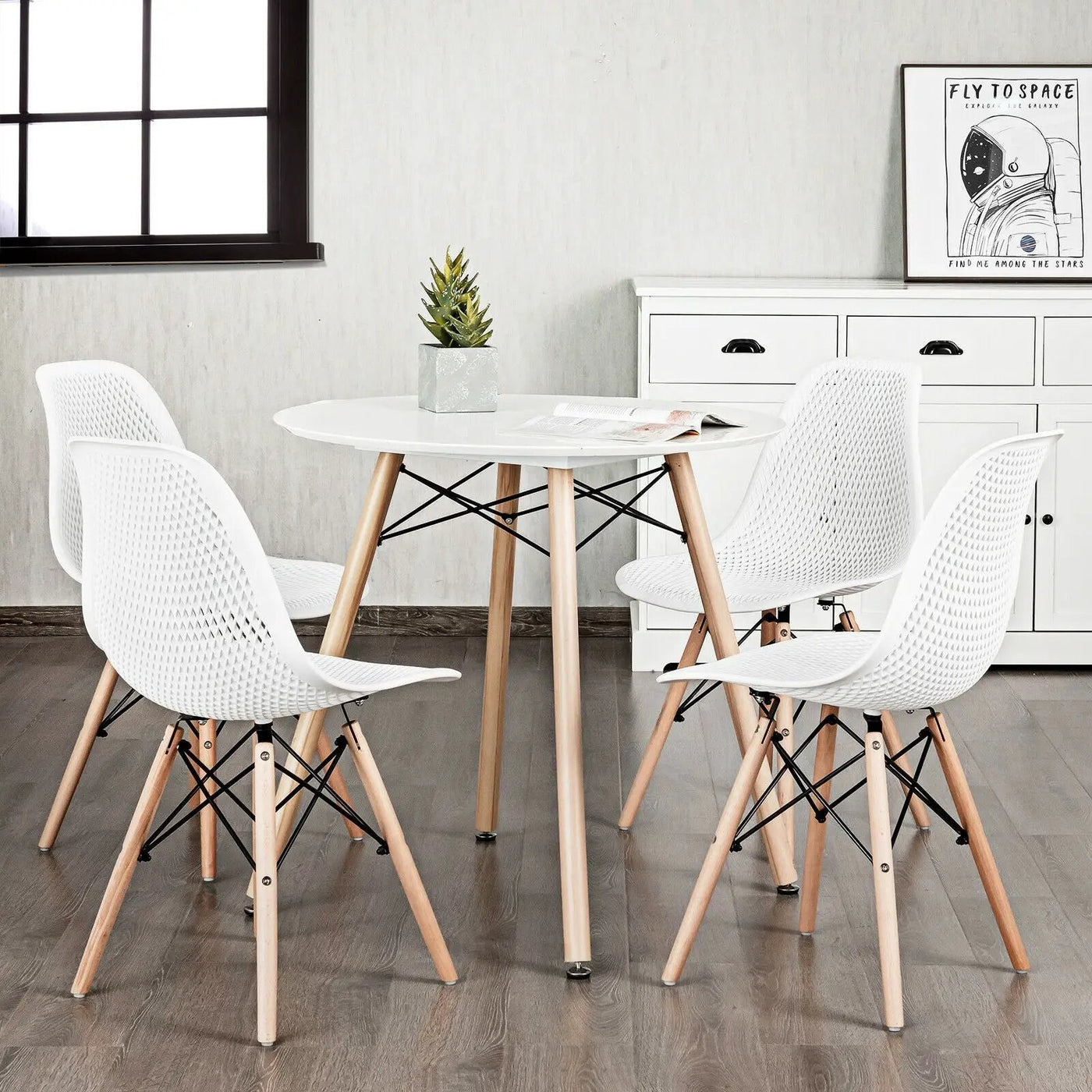 4 Pieces Modern Plastic Hollow Chair Set with Wood Leg by DirectDeals