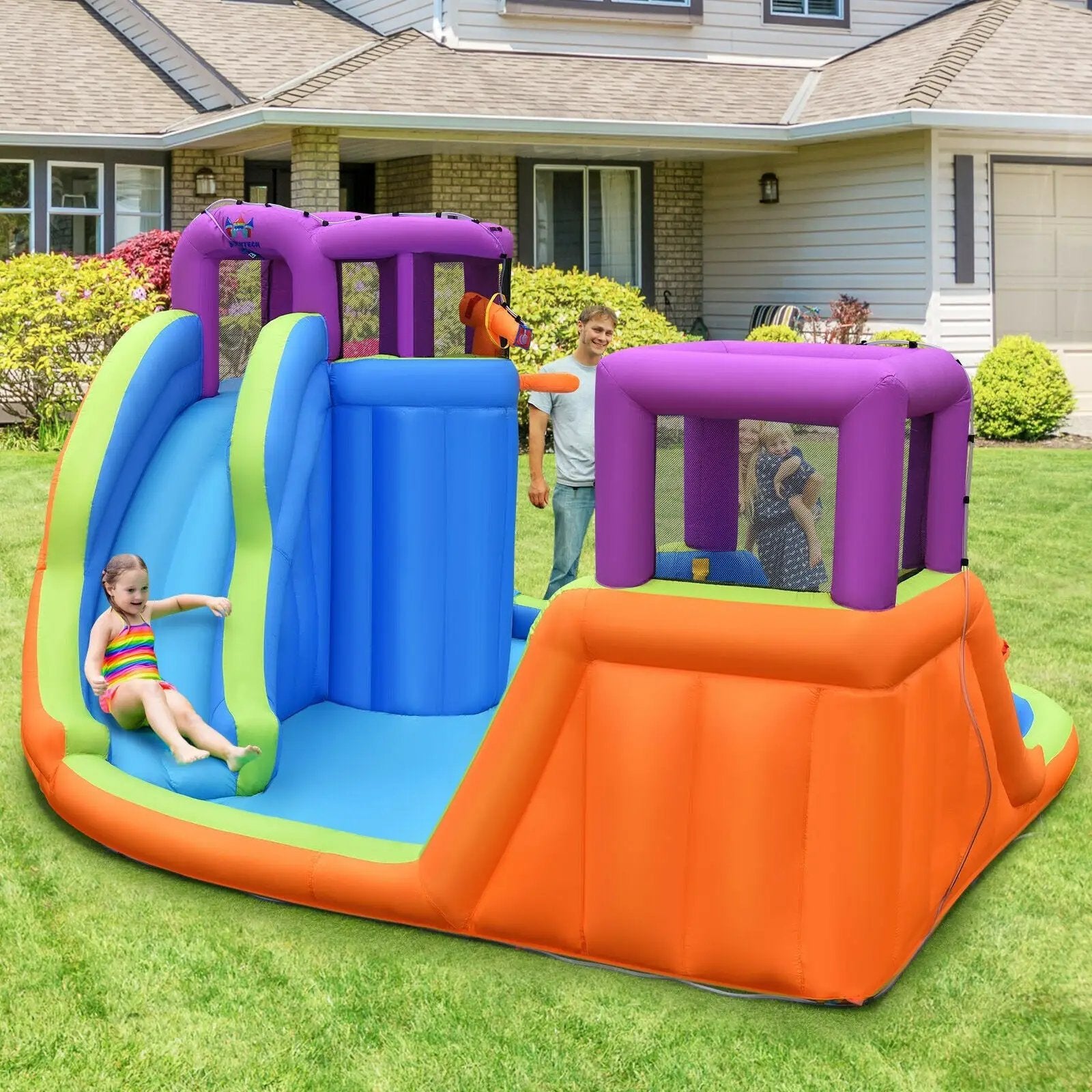 6-in-1 Inflatable Dual Water Slide Bounce House Without Blower by DirectDeals