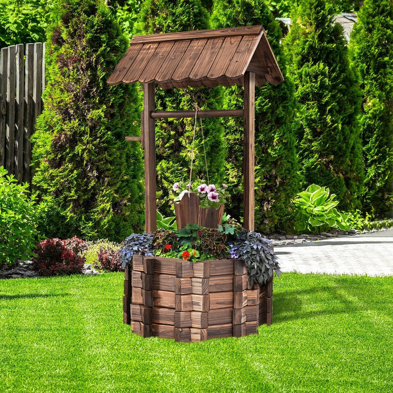 Outdoor Wooden Wishing Well Planter Bucket by DirectDeals