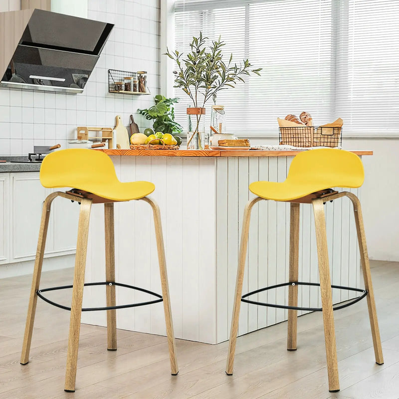 Set of 2 Modern Barstools Pub Chairs with Low Back and Metal Legs by DirectDeals