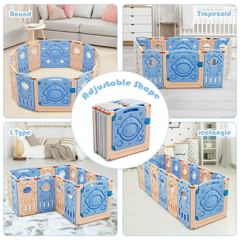 18-Panel Foldable Baby Playpen Kids Activity Center with Lockable Door by DirectDeals