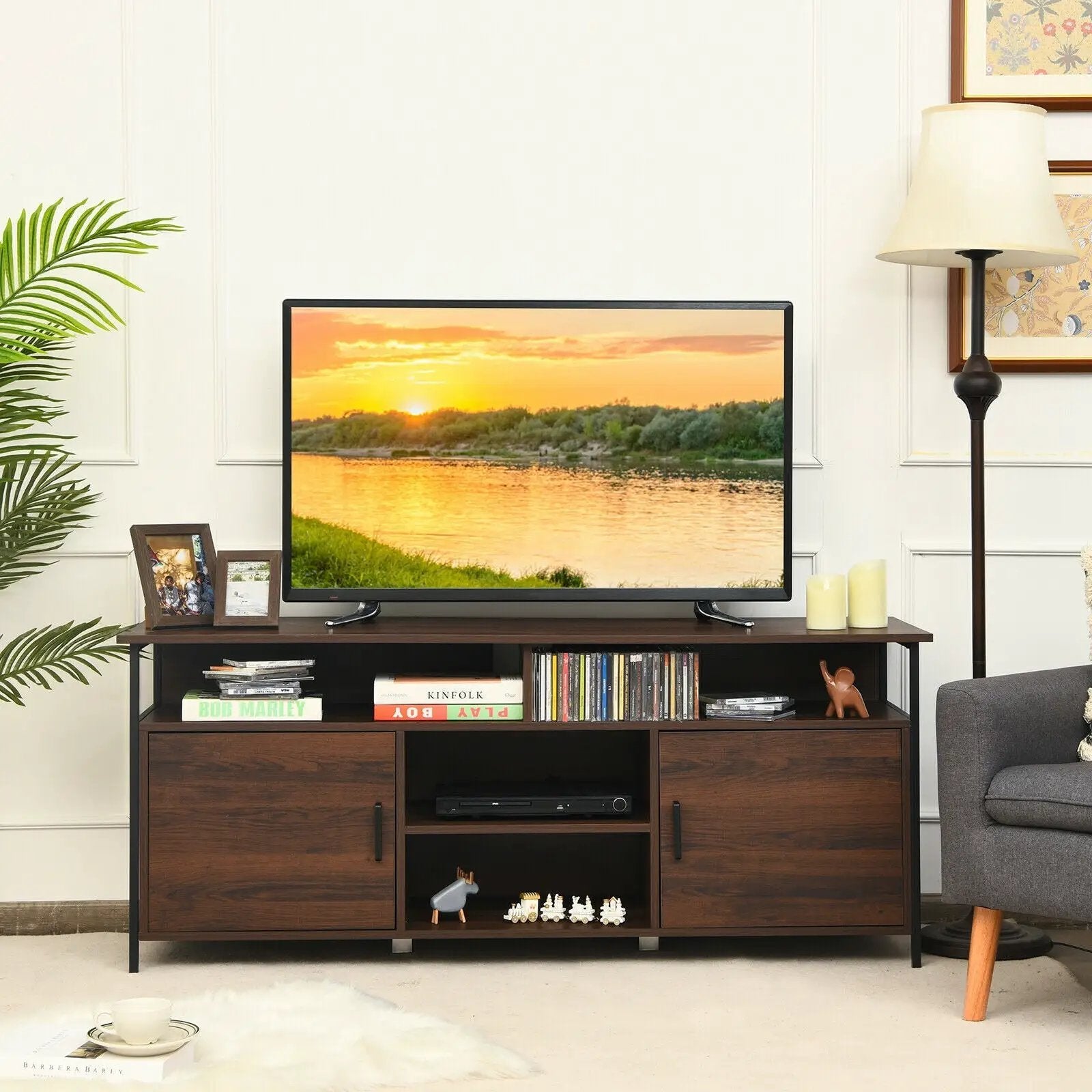 58 Inch Wood TV Stand Entertainment Media Center Console with Storage Cabinet by DirectDeals