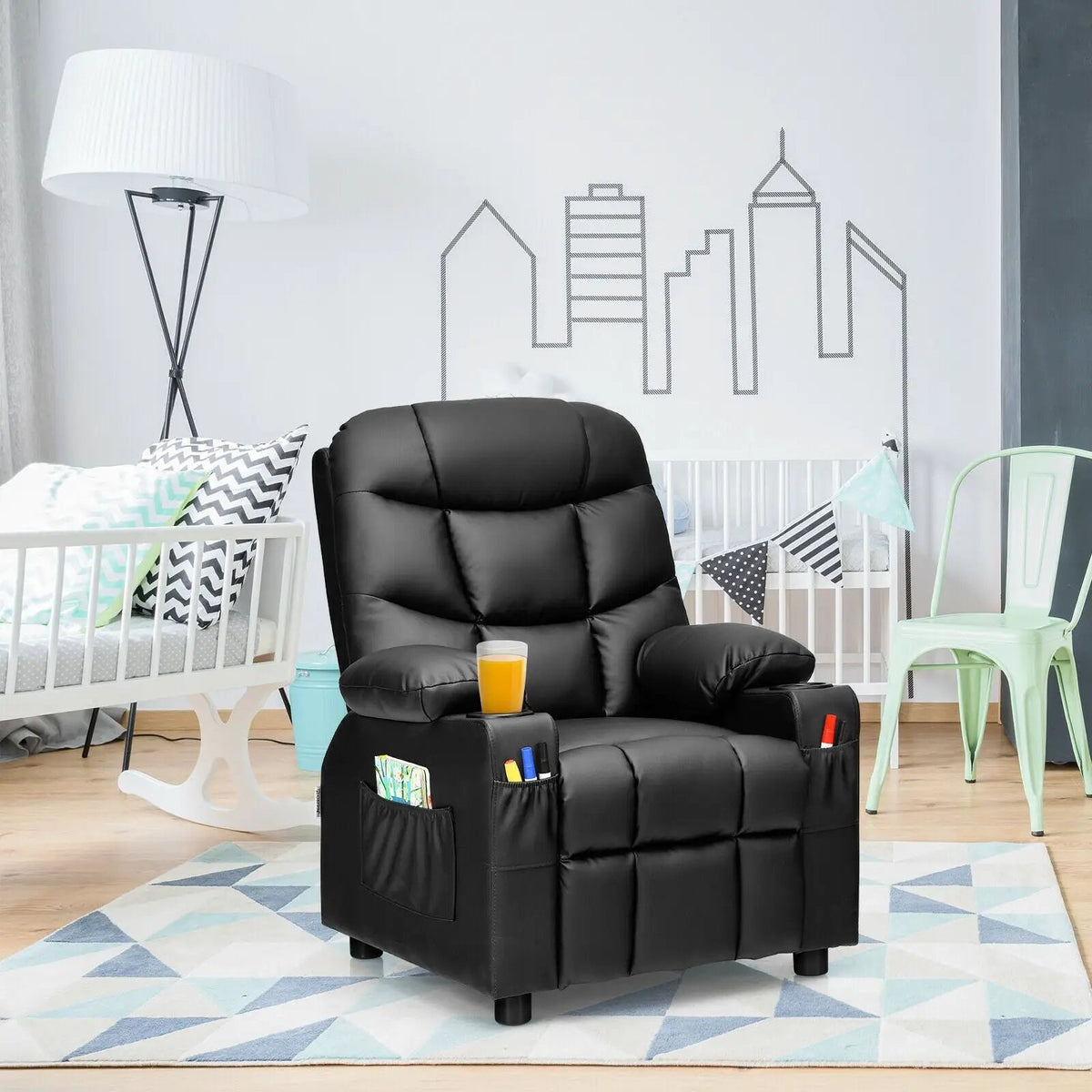 Kids Recliner Chair with Cup Holder and Footrest for Children by DirectDeals