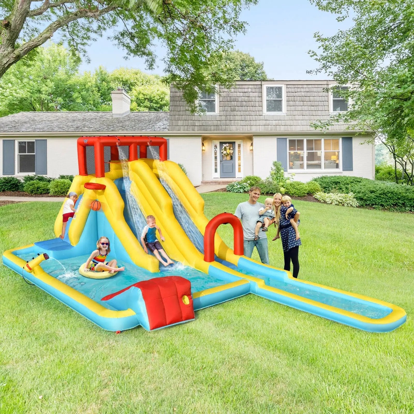 7-in-1 Inflatable Dual Slide Water Park Bounce House Without Blower by DirectDeals