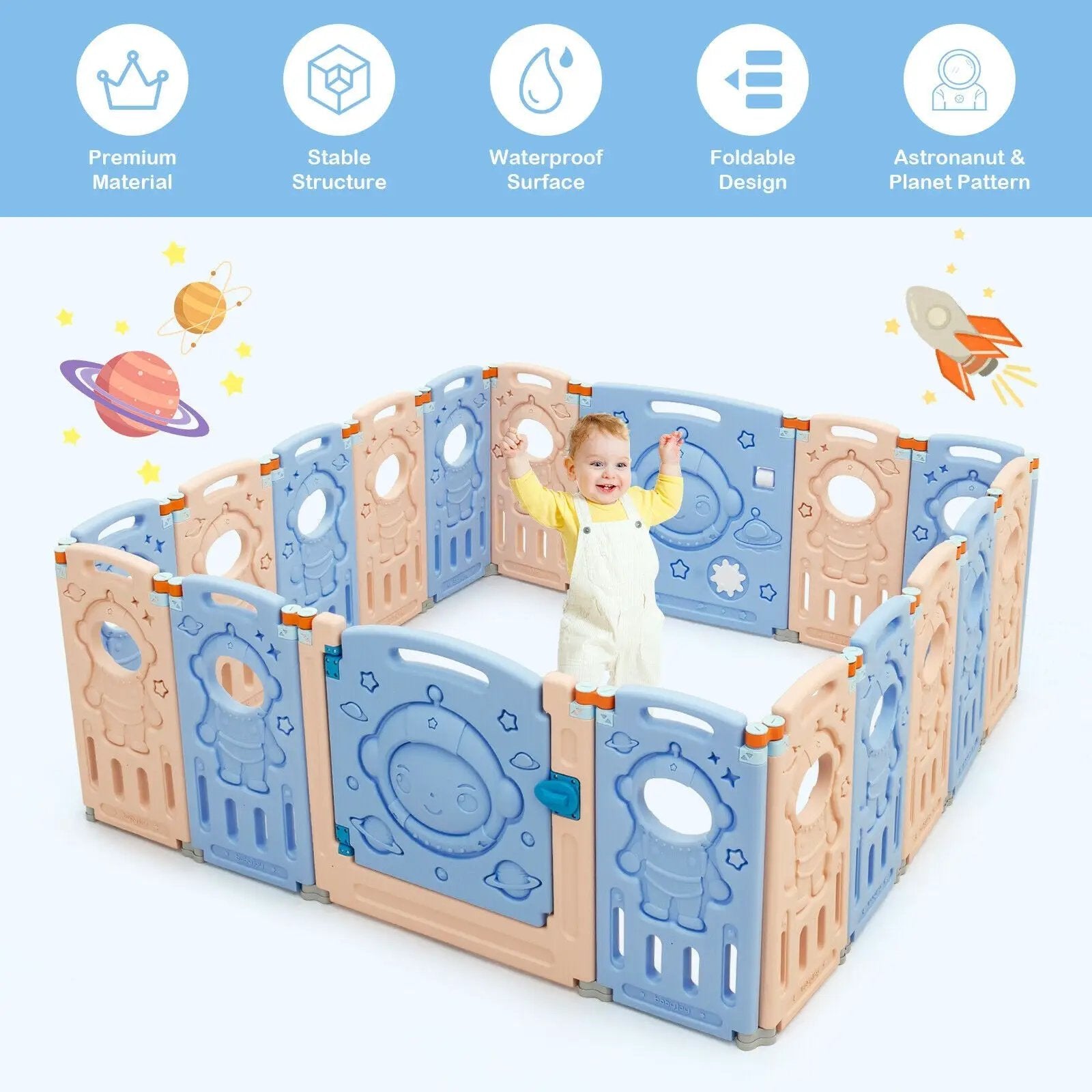 18-Panel Foldable Baby Playpen Kids Activity Center with Lockable Door by DirectDeals