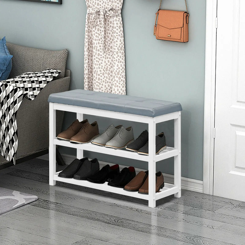 2-Tier Wooden Shoe Rack Bench with Padded Seat by DirectDeals