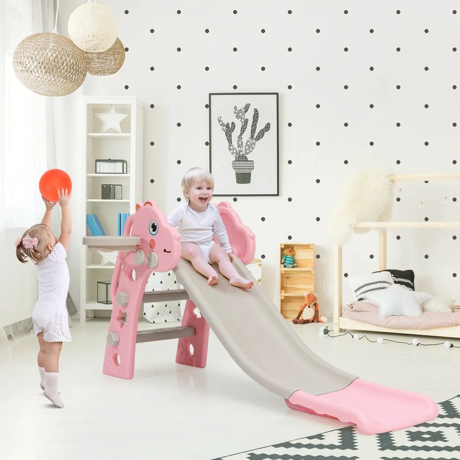 3-in-1 Kids Slide Baby Play Climber Slide Set with Basketball Hoop by DirectDeals