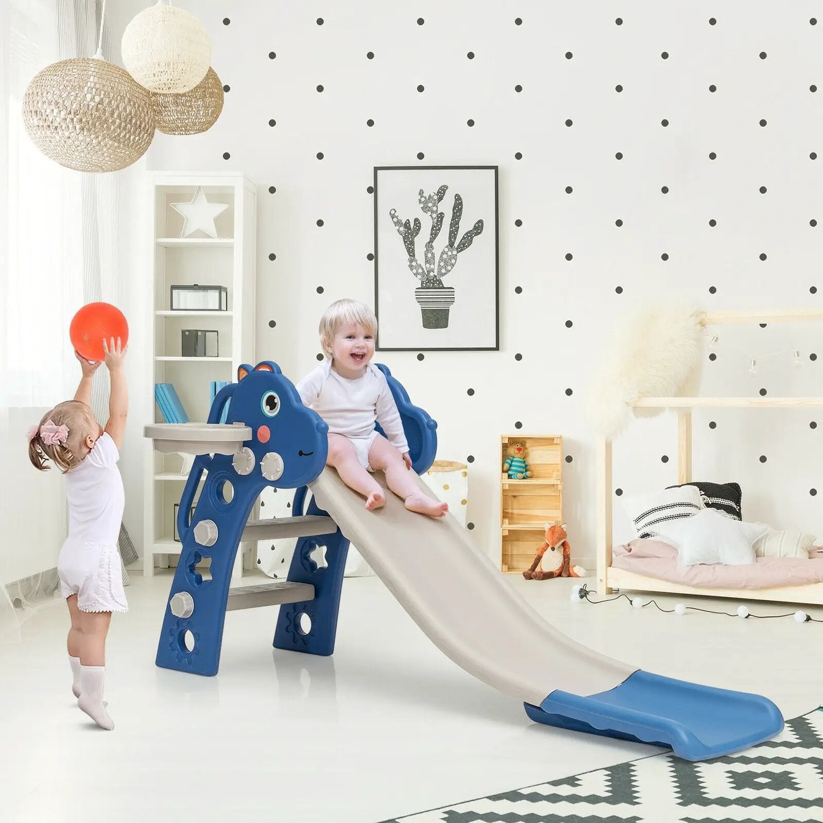 3-in-1 Kids Slide Baby Play Climber Slide Set with Basketball Hoop by DirectDeals