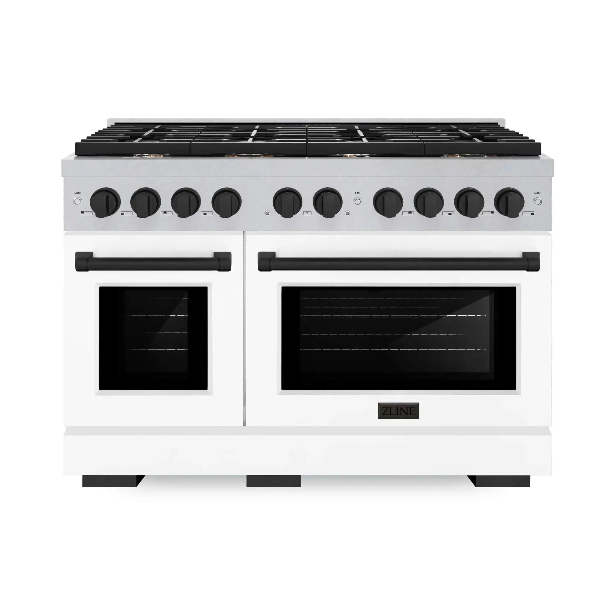 ZLINE 48"Paramount Dual Fuel Range DuraSnow® White Matte, Matte Black SDRSZ-WM-48-MB by Farmhouse Kitchen and Bath
