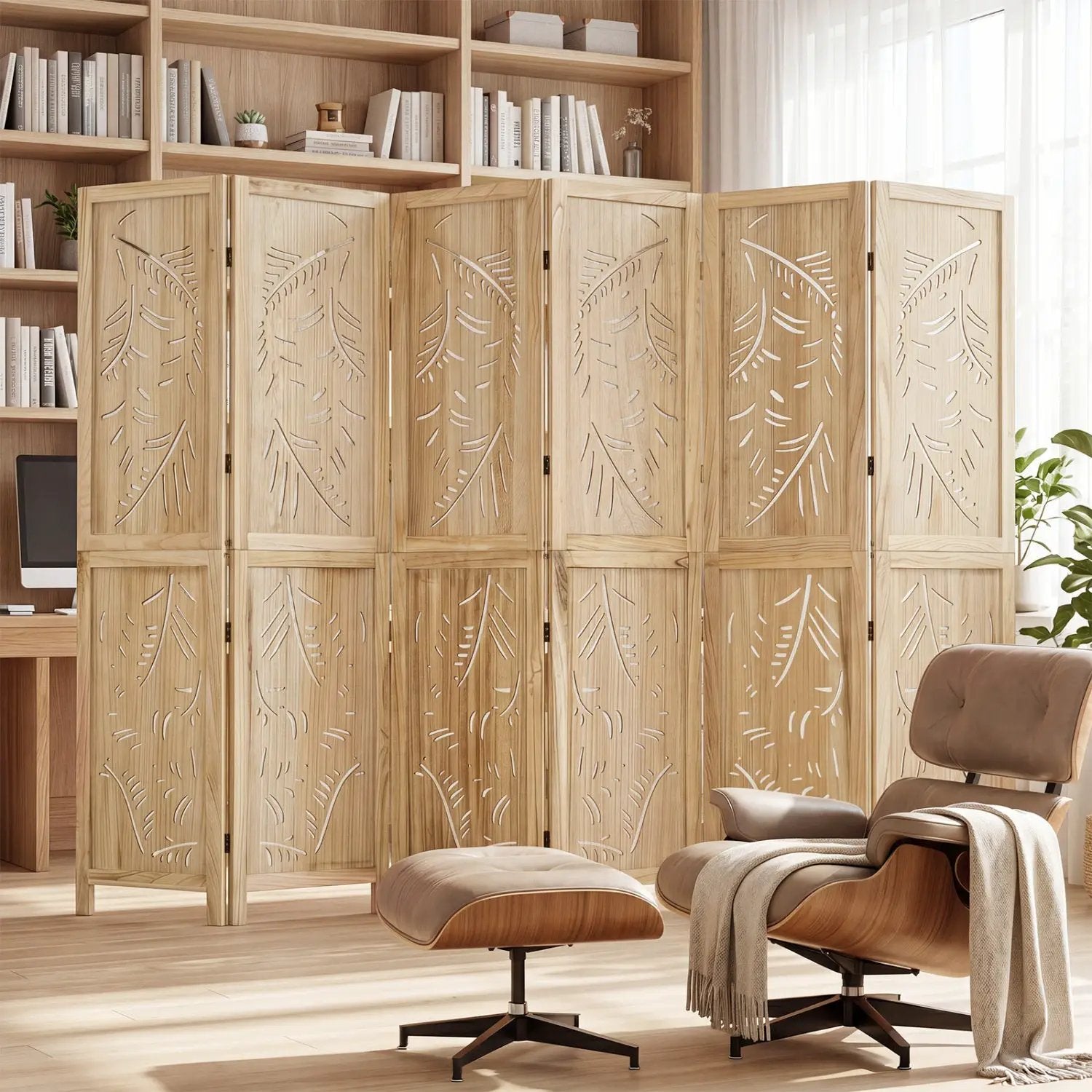 6-Panel Room Divider with Palm Leaf Design - 67" Tall by DirectDeals