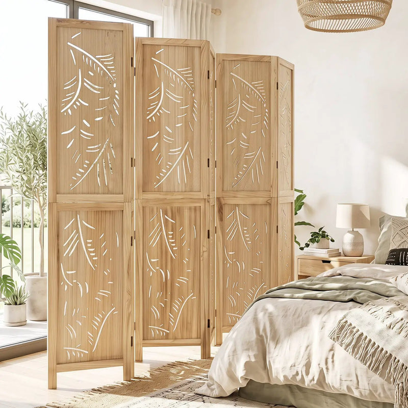 6-Panel Room Divider with Palm Leaf Design - 67" Tall by DirectDeals