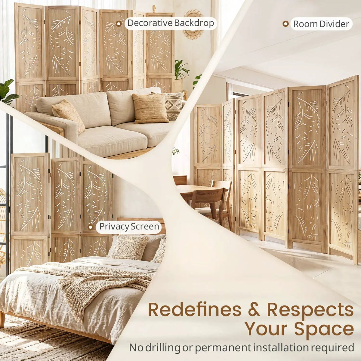 6-Panel Room Divider with Palm Leaf Design - 67" Tall by DirectDeals