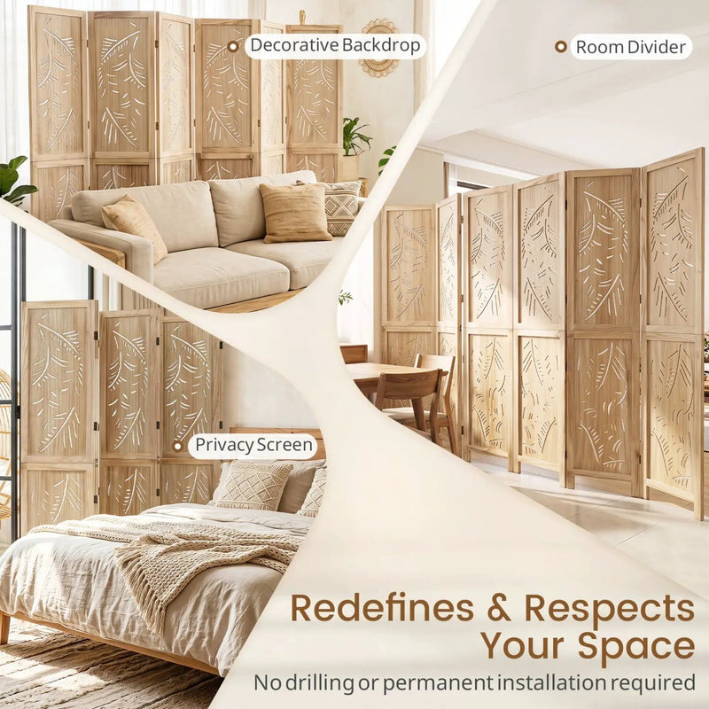 6-Panel Room Divider with Palm Leaf Design - 67" Tall by DirectDeals