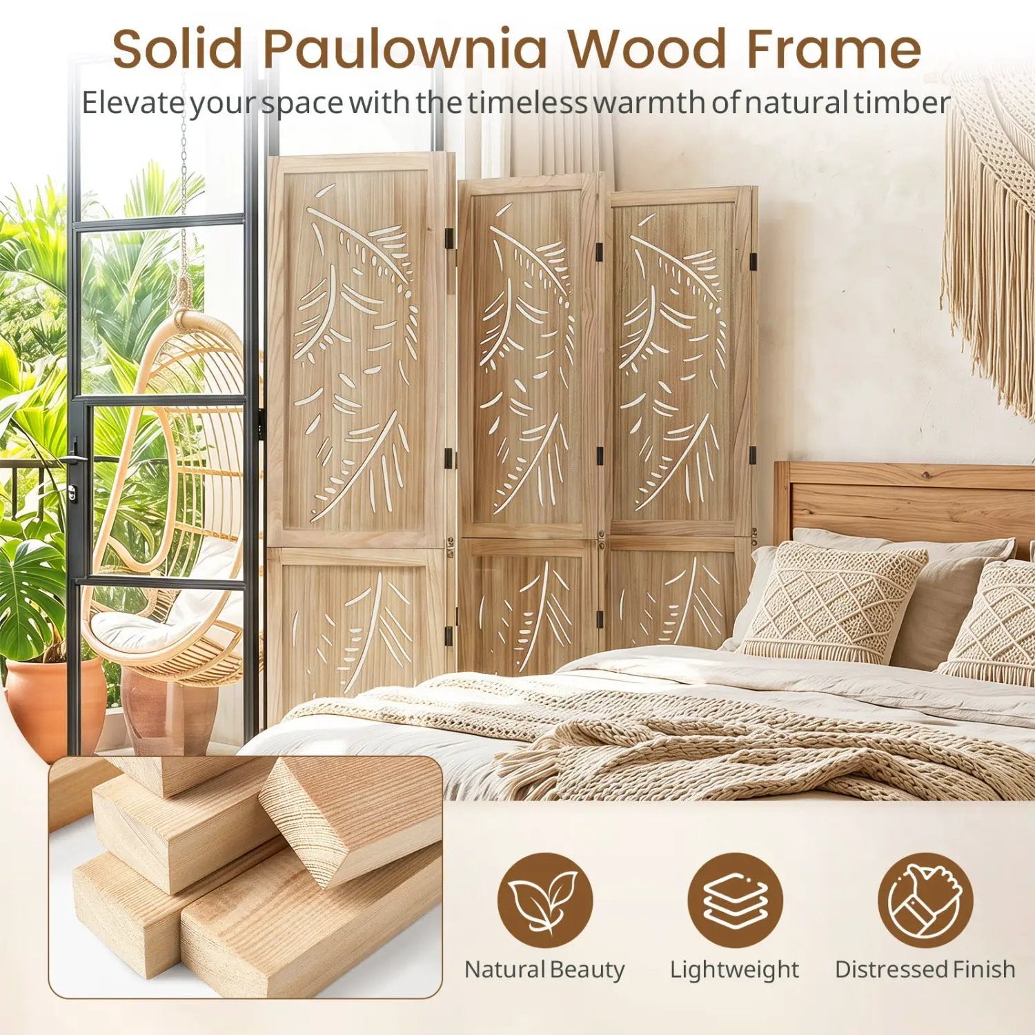 6-Panel Room Divider with Palm Leaf Design - 67" Tall by DirectDeals