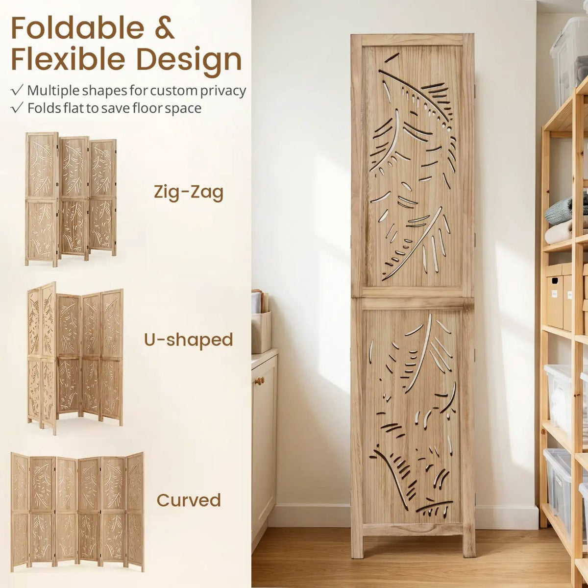 6-Panel Room Divider with Palm Leaf Design - 67" Tall by DirectDeals