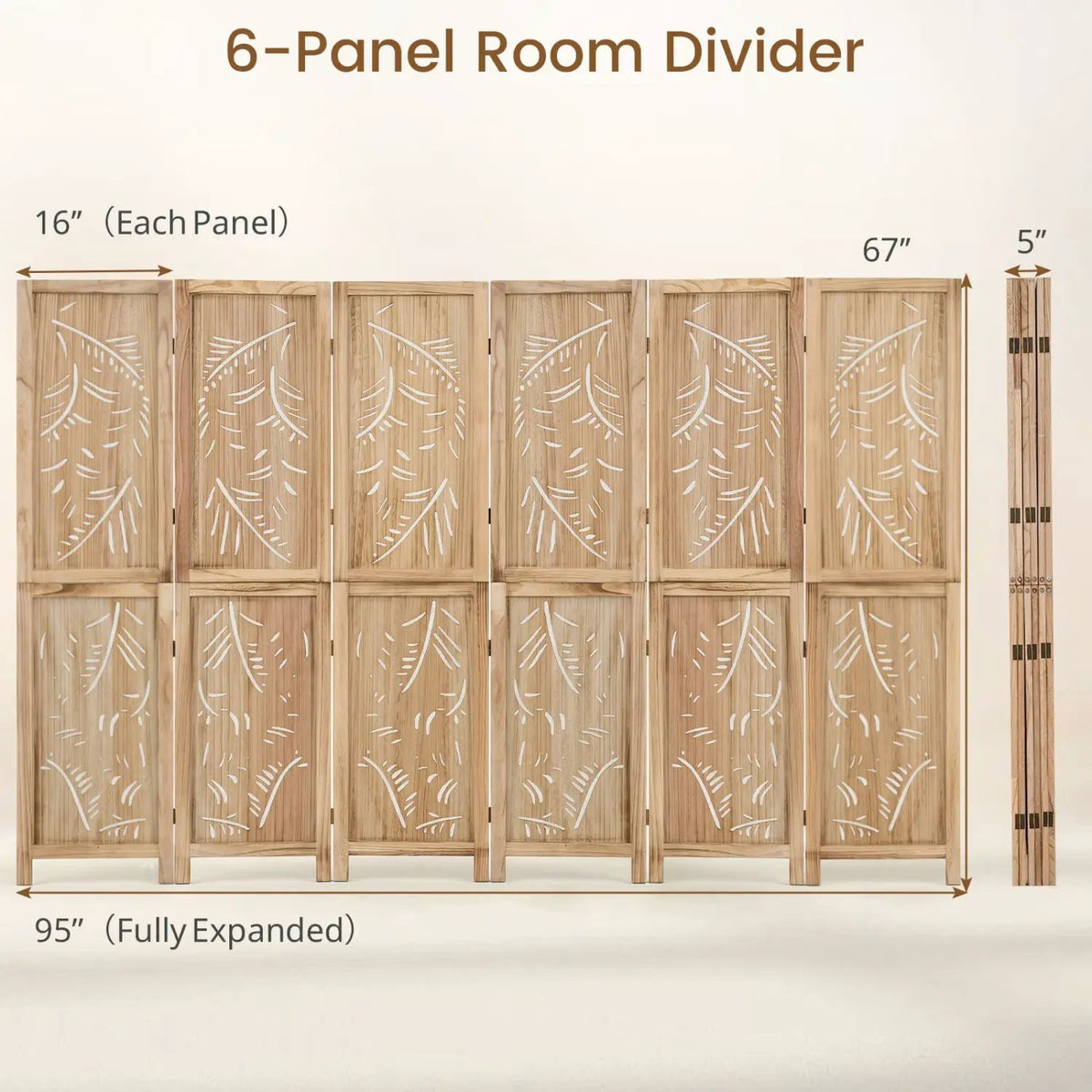 6-Panel Room Divider with Palm Leaf Design - 67" Tall by DirectDeals