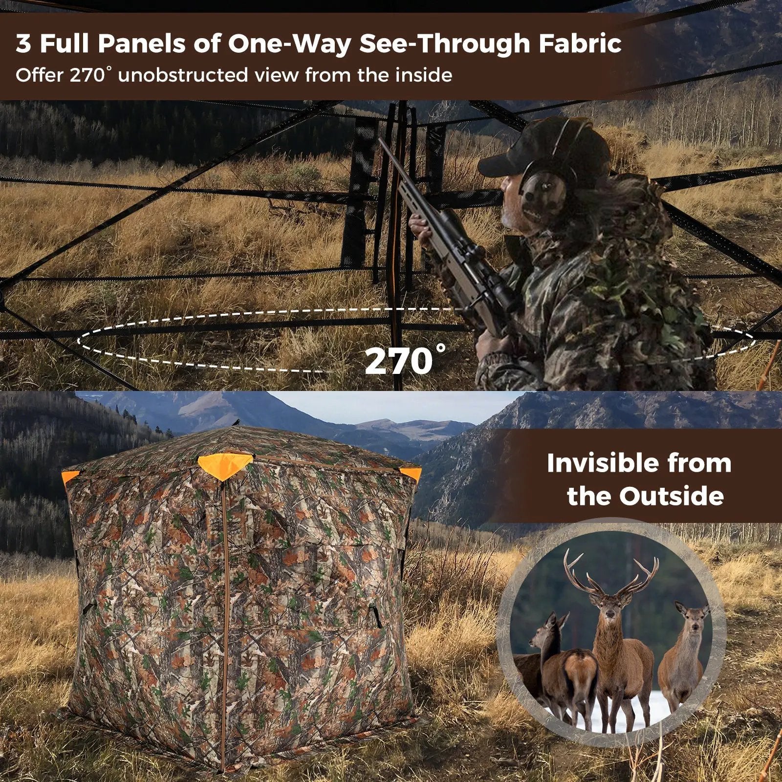 3-4 Person Hunting Blind 270¬∞ See-Through Pop-up Ground Blind with Full-Open Swing Door by DirectDeals