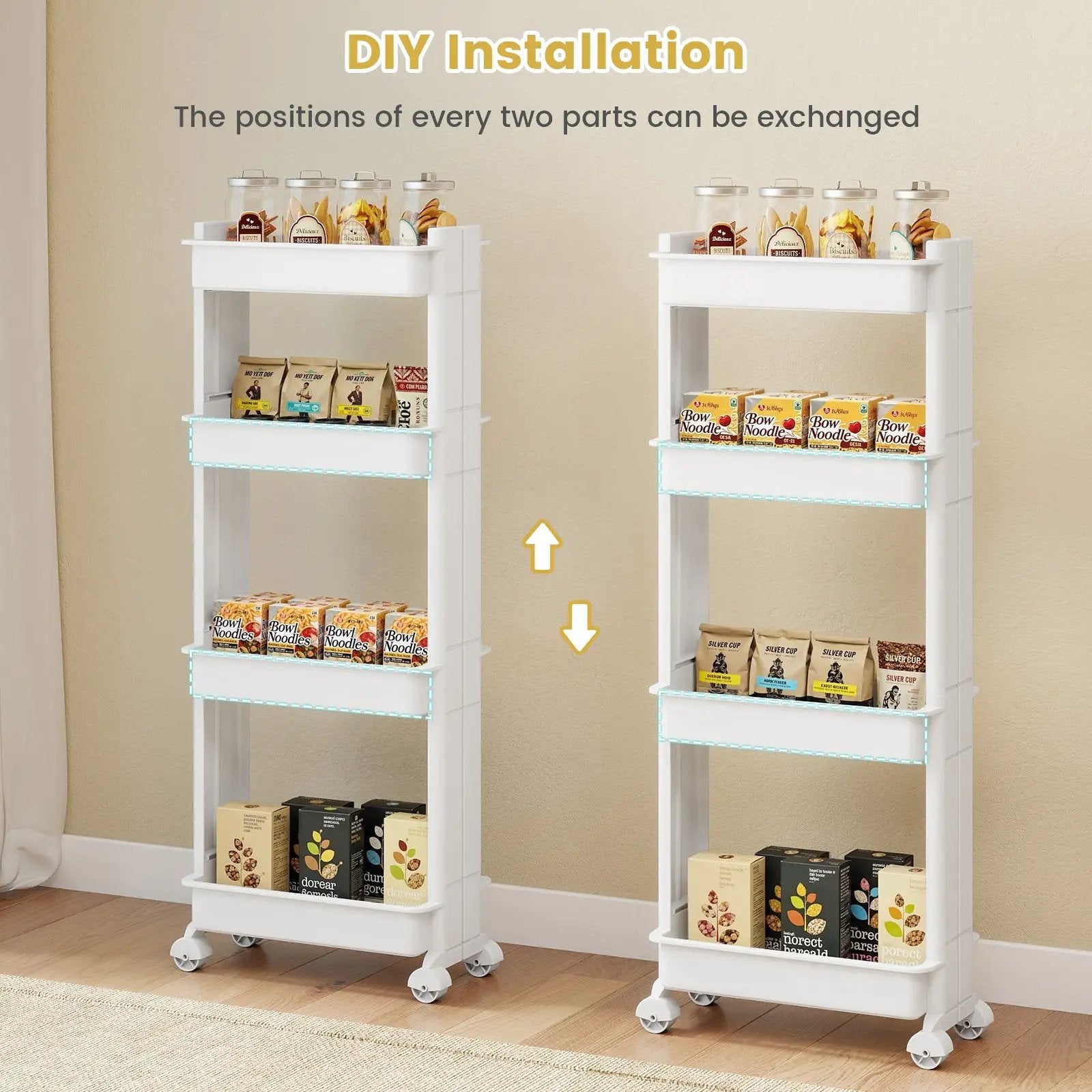 Rolling Utility Cart with Detachable Trays - 3/4 Tier by DirectDeals