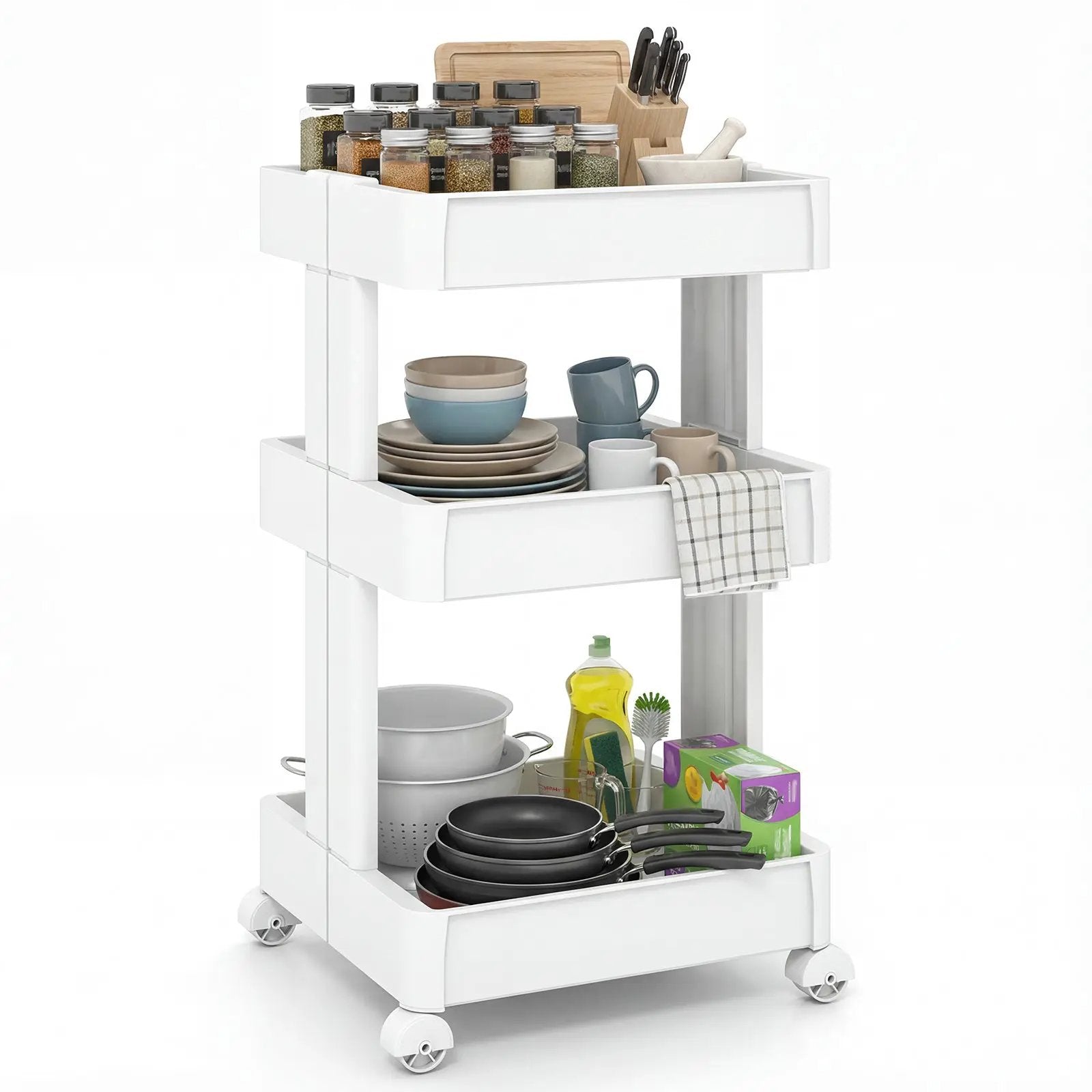 Rolling Utility Cart with Detachable Trays - 3/4 Tier by DirectDeals