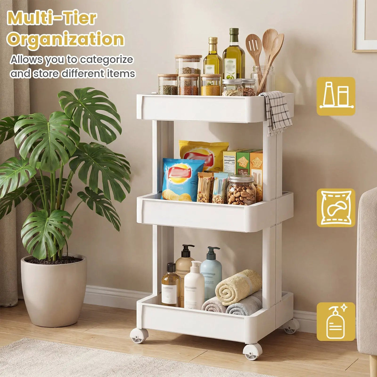 Rolling Utility Cart with Detachable Trays - 3/4 Tier by DirectDeals