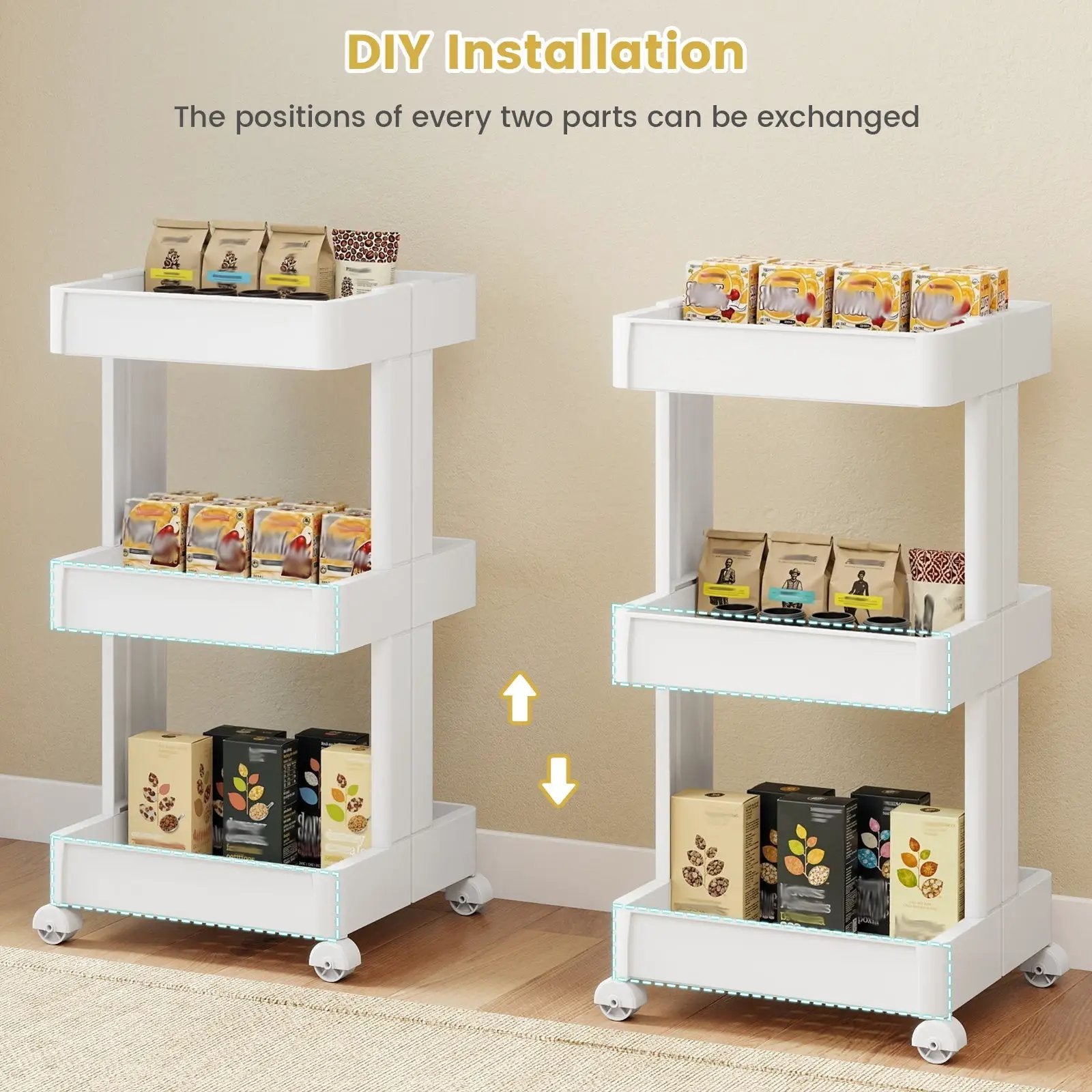 Rolling Utility Cart with Detachable Trays - 3/4 Tier by DirectDeals