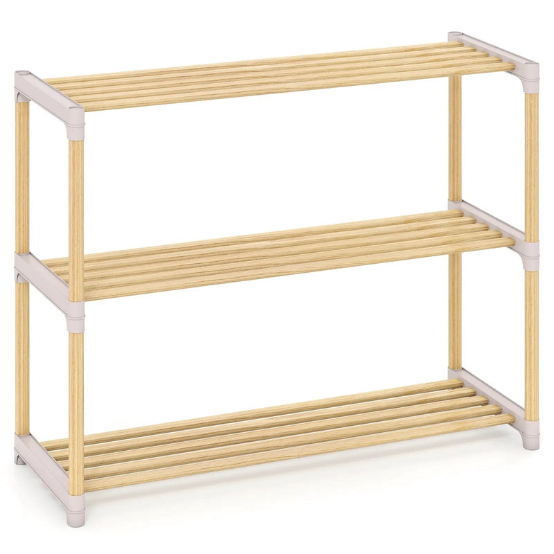 3-Tier Solid Wood Shoe Rack with Slatted Shelves by DirectDeals