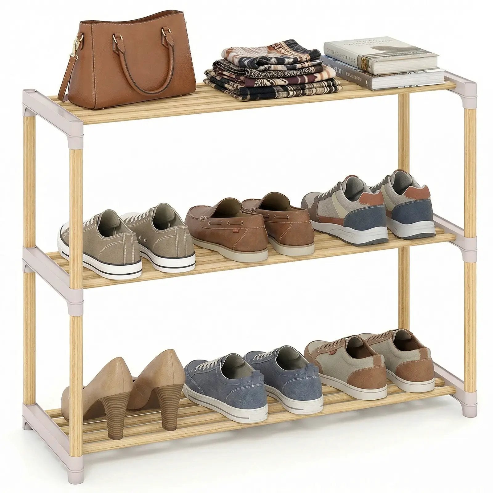 3-Tier Solid Wood Shoe Rack with Slatted Shelves by DirectDeals