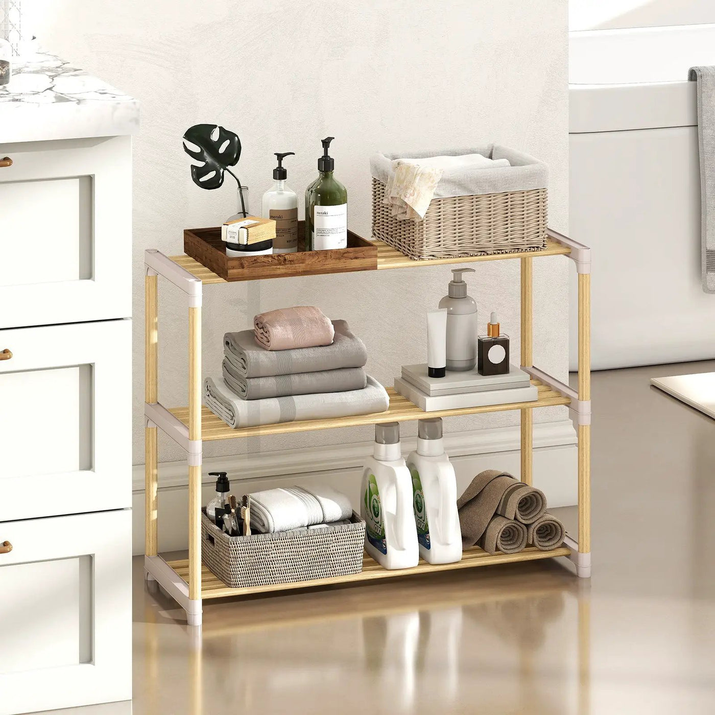 3-Tier Solid Wood Shoe Rack with Slatted Shelves by DirectDeals