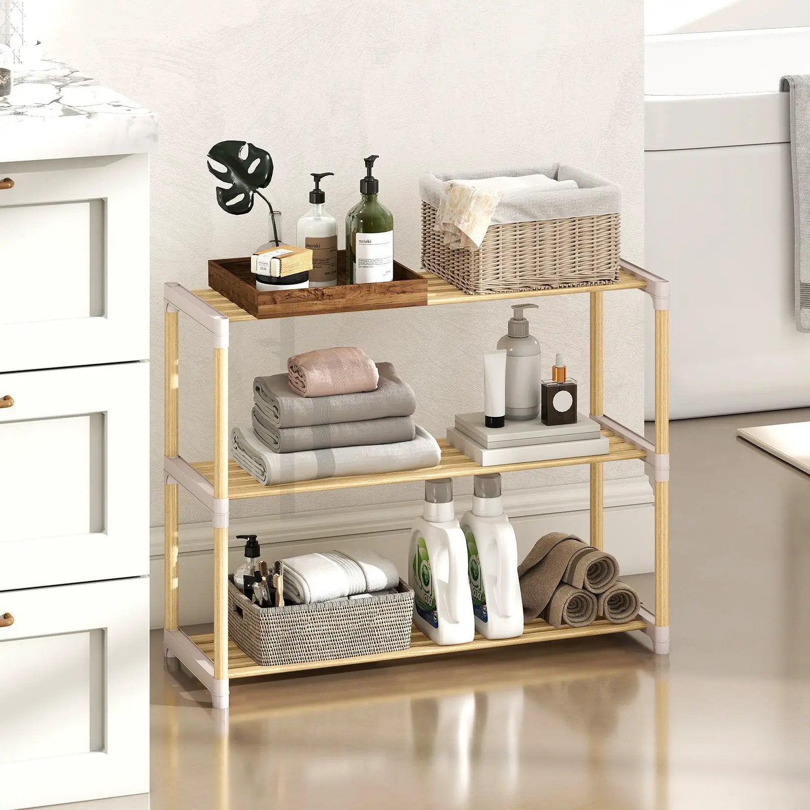 3-Tier Solid Wood Shoe Rack with Slatted Shelves by DirectDeals
