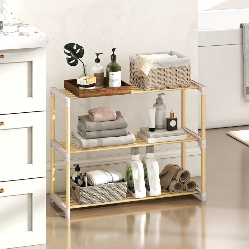 3-Tier Solid Wood Shoe Rack with Slatted Shelves by DirectDeals