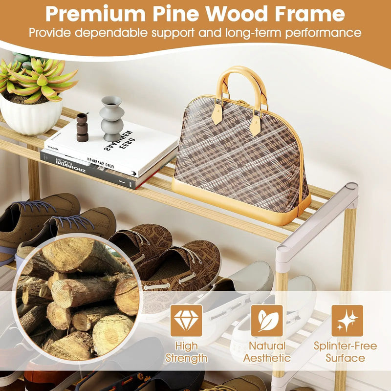 3-Tier Solid Wood Shoe Rack with Slatted Shelves by DirectDeals