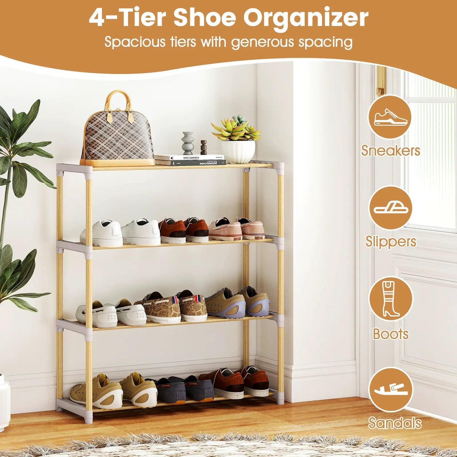 3-Tier Solid Wood Shoe Rack with Slatted Shelves by DirectDeals