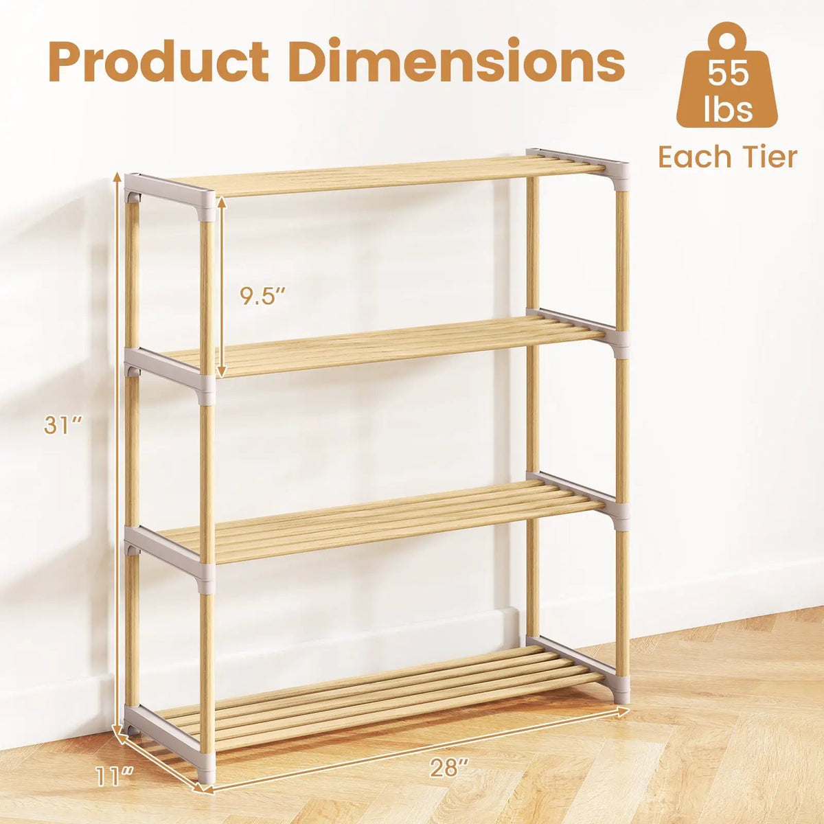3-Tier Solid Wood Shoe Rack with Slatted Shelves by DirectDeals